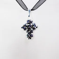 Pendant 40cm - Phoebe-Black Organza - Pendant 40cm - Laiton argenté